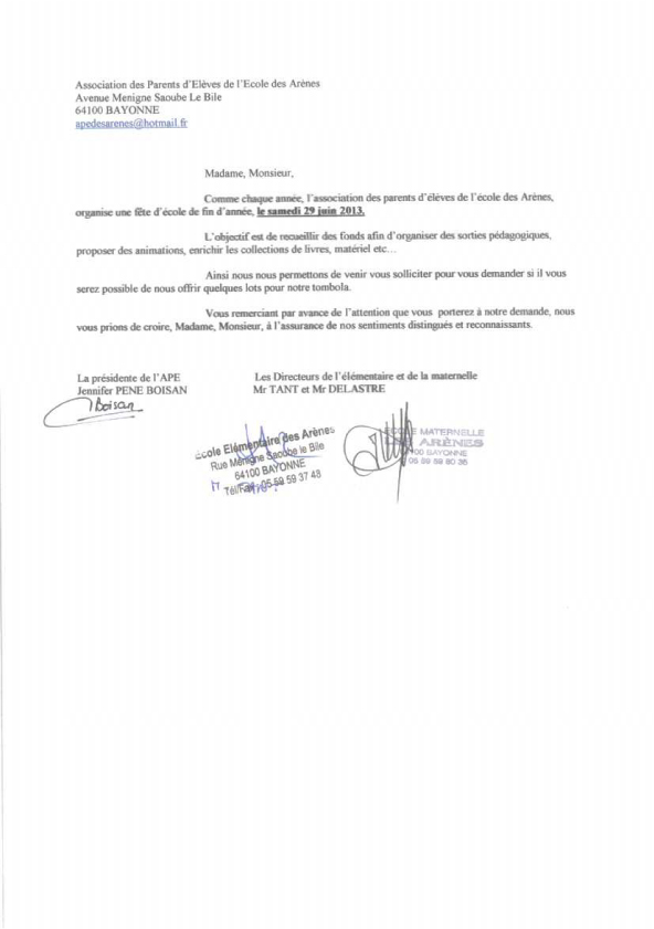 demande de lot pour association